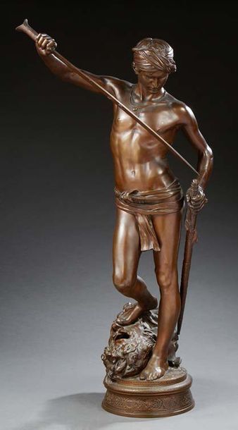 Antonin MERCIE (1845-1905) David vainqueur de Goliath.
Bronze à patine brune.
Dim.:...
