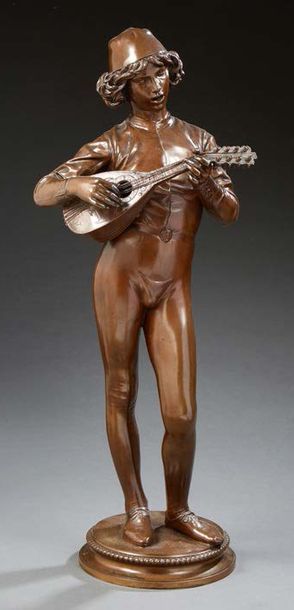 Paul Dubois (1829-1905) Le musicien florentin
Bronze à patine médaille, signé sur...