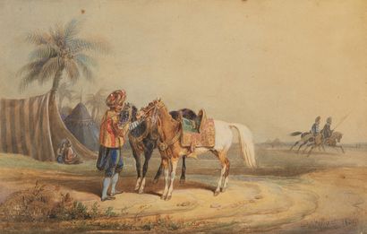 Noël-Dieudonné FINART (1797-1852) Cavaliers turcs
Aquarelle signée et datée 1831.
Dim.:...