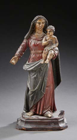 null Vierge à l'enfant en bois sculpté et polychrome.
Fin du XVIIIe siècle.
Dim.:...