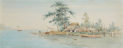 École vietnamienne vers 1900 Quatre paysages de campagne
Quatre aquarelles.
Dim.:...