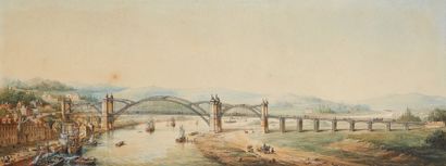 Max BERTHELIN (1811-1877) Pont et quais animés
Aquarelle signée en bas centre droit.
Dim.:...