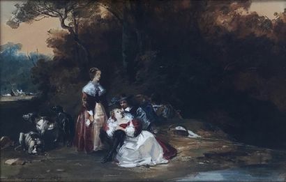 Camille ROQUEPLAN (1802-1855) La rencontre galante
Gouache signée et datée 1829.
Dim.:...
