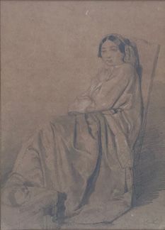 Emile LOUBON (1809-1863) Femme provençale assise
Dessin.
Dim.: 37 x 25,5 cm