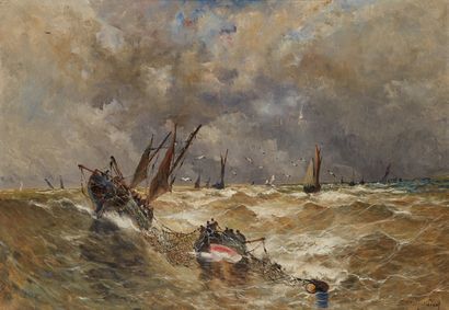 Émile MAILLARD (Amiens 1846-1926) Pêcheurs dans la tempête
Sur sa toile d'origine.
Signé...