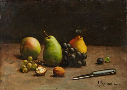 Abel RENAULT (1903-1991) Huile sur toile figurant une nature morte aux fruits.
Signée.
Dim.:...