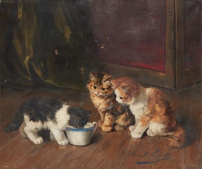 Alfred Arthur BRUNEL DE NEUVILLE (1852-1941) Chats
Huile sur toile.
Dim.: 54 x 66...