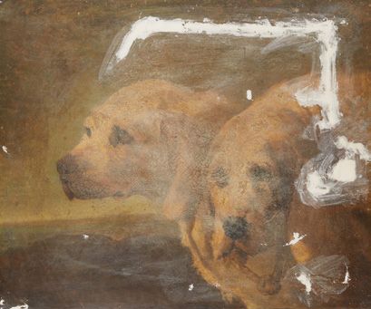 École Française du XIXe siècle Étude pour deux chiens
Toile.
Dim.: 54 x 64 cm