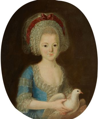 Ecole Francaise vers 1750 Portrait de jeune fille tenant une colombe
Toile rectangulaire...