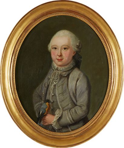 ÉCOLE FRANÇAISE du milieu du XVIIIe siècle Portrait d'un jeune garçon tenant un oiseau
Toile...
