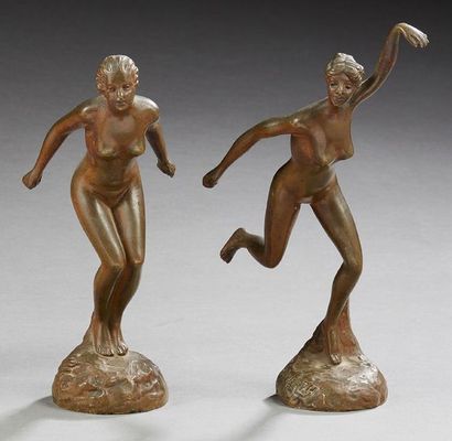 Georges OMERTH (XIX-XXème) Suite de deux sculptures en bronze à patine brune.
Signées...
