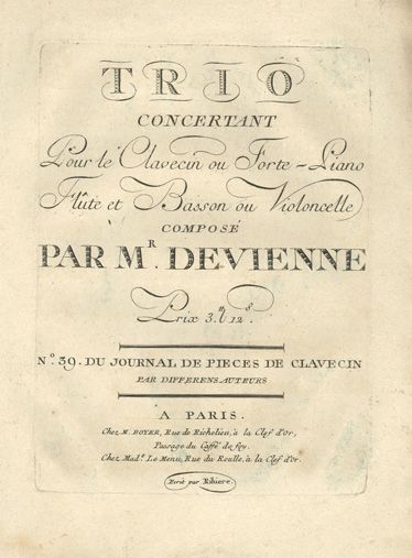 DEVIENNE François. Trio concertant pour le Clavecin ou Forte-Piano, Flûte et Basson...