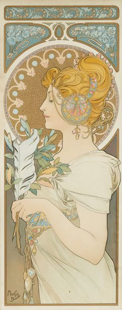 Alphons MUCHA "La primevère" et "La plume", 1899
Paire de lithographies encadrées,
30...
