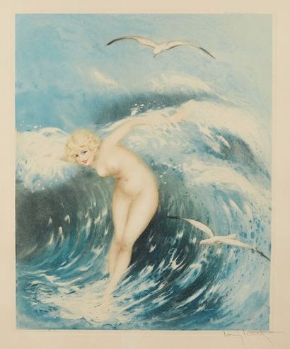 Louis ICART (1888-1950) 
La femme dans la vague
Eau-forte en couleurs
Signée au crayon...