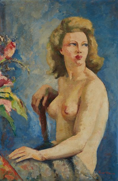 Charles PICART LEDOUX (1881-1959) 
Femme au bouquet Huile sur isole Signée en bas...