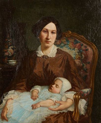 Ecole Française fin XIXe debut Xxe 
Femme et son bébé
Huile sur toile Dim.: 61 x...