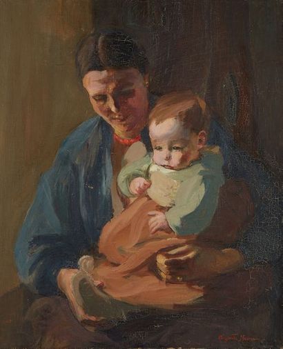 Elizabeth NOURSE (1859-1938) 
Mère et son enfant
Huile sur toile Signée en bas à...