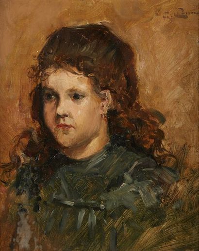 Augustin CARRERA (1878-1952) 
Portrait de jeune fille Huile sur bois
Signée en haut...
