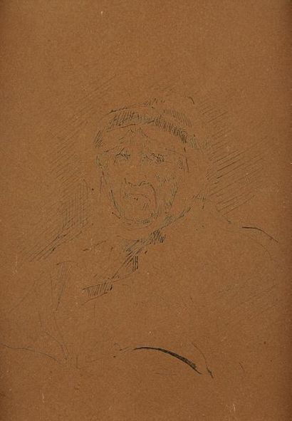 Félicien ROPS, attribué à 
Portrait de vieil homme
Dessin sur papier
Etiquette au...