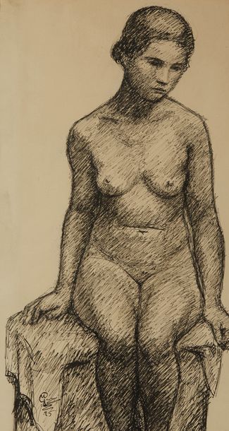 Marcel GIMOND (1894-1961) 
Etude de nu, 1925
Dessin mine noire sur papier
Signé et...