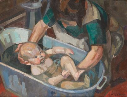 Alfred Marie LE PETIT (1876-1953) 
Le bain Huile sur toile Signée en bas à droite...