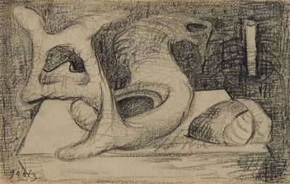 Henri GOETZ (1909-1989) 
Composition surréaliste, 1945
Dessin au crayon sur papier
Signé...