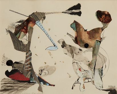 Ragnar von HOLTEN (1934-2009) 
La licorne et son amant, 1967
Collage et encre
Signé...