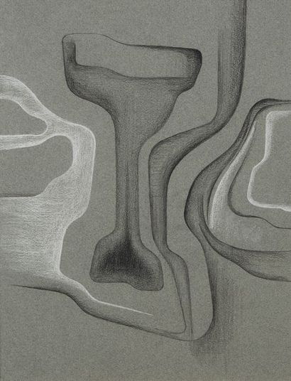 Bernard SABY (1925-1975) 
Sans titre, 1963
Fusain et craie blanche sur papier gris
Signé...