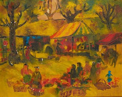 DANG LEBADANG (1821-2015) 
Scène de marché
Huile sur toile Signée en bas à droite...
