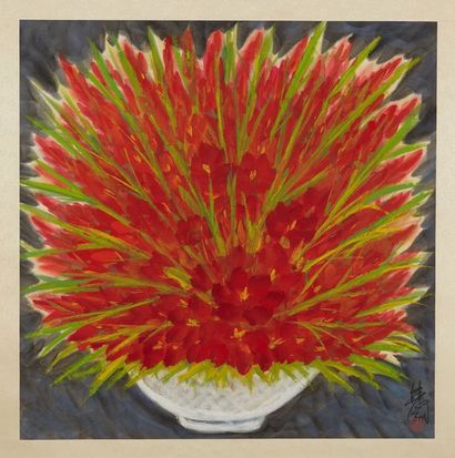 LIN FENGMIAN (1900-1991) 
Bouquet de glaïeuls, vers 1970
Aquarelle sur papier
Signée...
