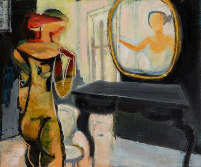 Miguel ANIBAL (né en 1935) 
Femme au miroir, 1995
Huile sur toile Signée, située...