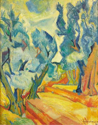 Pierre Guastalla (1891-1968) 
L'allée d'arbres
Huile sur toile signée et datée en...