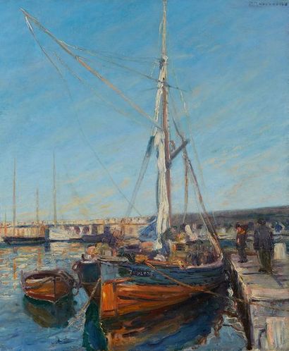 Egisto MASSONI (1854-1929) 
Bateau au port de Toulon
Huile sur toile Signée en haut...