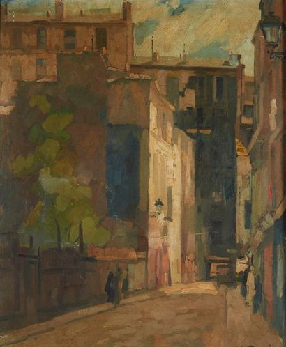 Élie Anatole PAVIL (1873-1948) 
Scène de rue
Huile sur panneau Signée en bas à droite...
