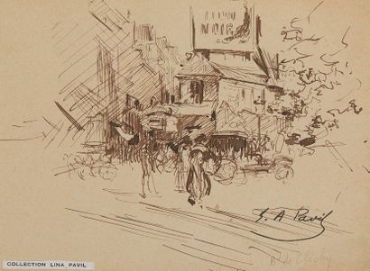 Elie Anatole PAVIL (1873-1944) 
Boulevard de Clichy
Encre sur papier
Signée en bas...