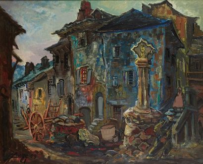 Auguste-Joseph CLERGE (1891-1963) 
Le village de Flaujac, 1959
Huile sur toile Signée...