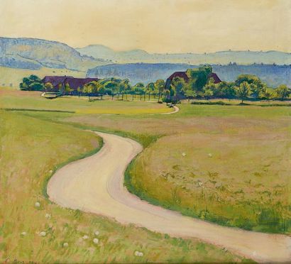 Eduard BOSS (1873-1958) 
Village dans la plaine, 1903
Huile sur toile Signée «E.Boss»...
