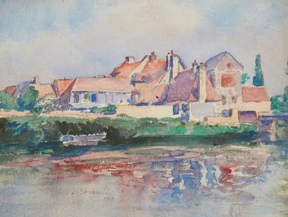 Giorgio Morandi (1890-1964) 
Maisons au bord d'une rivière, 1939
Aquarelle sur papier
Signée...