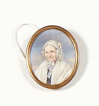 Ecole française MEURER, vers 1840 Portrait de femme au bonnet de dentelle.
Miniature...