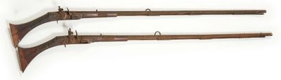 null Deux fusils Moukala,
Afrique du Nord XIXe siècle.
Long.: 165 et 162 cm.