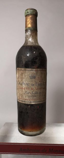 null 1 bouteille CHÂTEAU de FARGUES - Sauternes 1950 


Etiquette abimée, niveau...