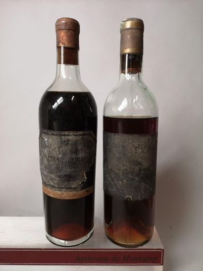 null 2 BOUTEILLES VINS LIQUOREUX ANCIENS 1 CHÂTEAU GUIRAUD - 1er Cc Sauternes 1929,...