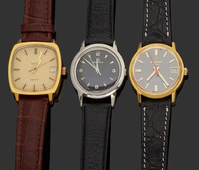 ETERNA 
Ensemble de trois montres bracelet d'homme.