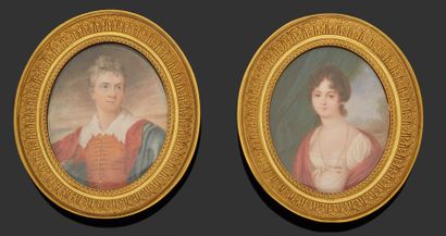 null Ecole Française du XIXe siècle.
Portraits d'un couple de personnages.
Deux miniatures...