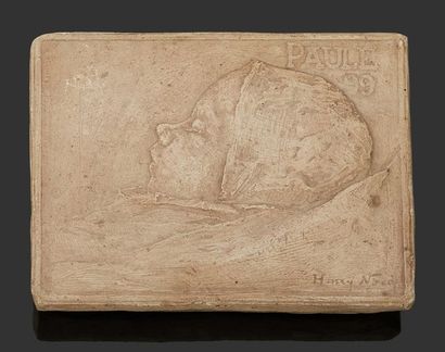 Henri NOCQ 
Bas relief en plâtre patiné.
Dim.: 10 x 13 cm