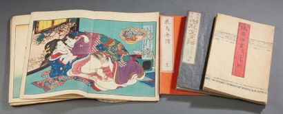JAPON - XIXE SIÈCLE Set of six Japanese albums, flowers and birds, animals, young...