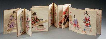 JAPON - XIXE SIÈCLE Ensemble de six albums japonais, fleurs et oiseaux, animaux,...