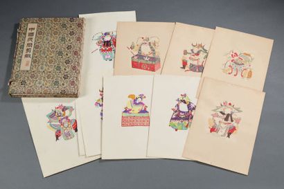 JAPON - XIXE SIÈCLE Ensemble de six albums japonais, fleurs et oiseaux, animaux,...