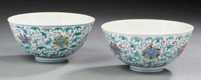CHINE - Époque DAOGUANG (1821-1850) Two porcelain bowls that can form a pair decorated...