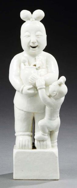 CHINE - XVIIIe siècle China white porcelain figurine representing the god of happiness...